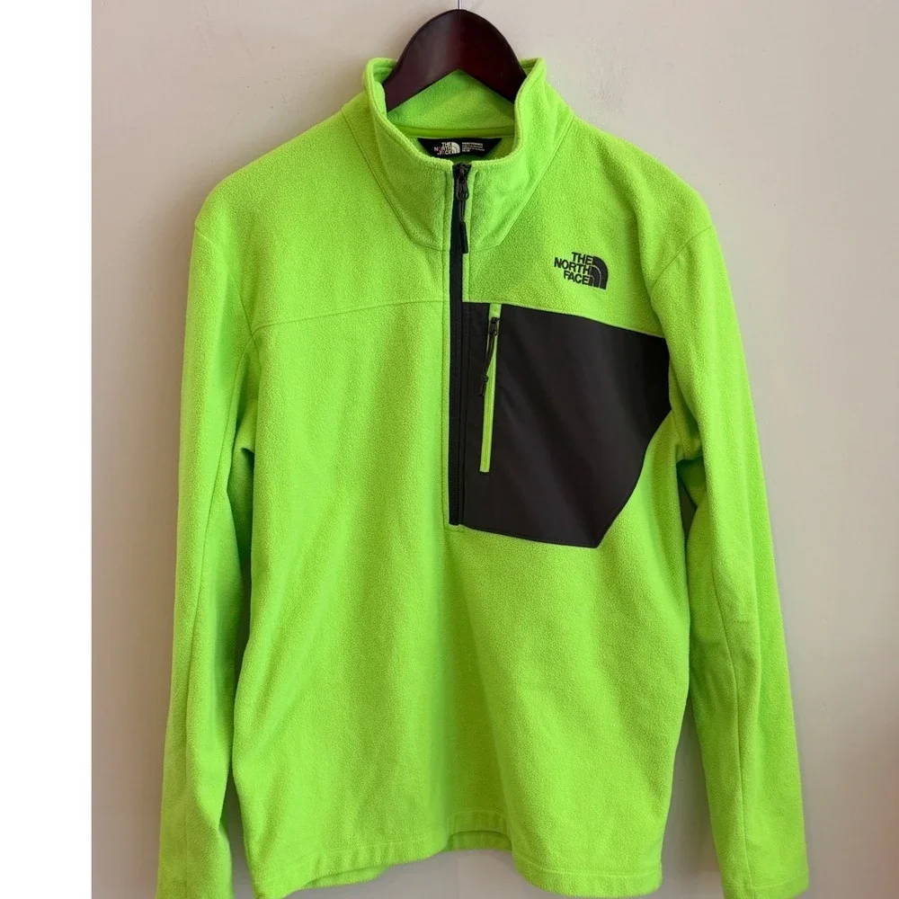 The North Face Mens TKA Glacier Quarter Zip Fleece Neon Lime Green Size M CUA3